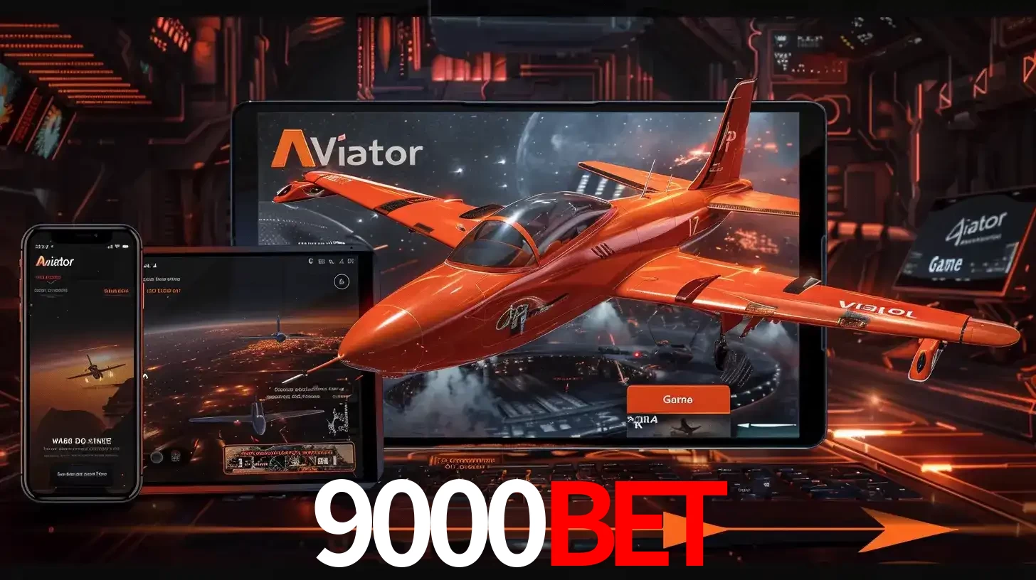 Apresentação tecnológica do jogo Aviator com um avião saindo da tela de um tablet, demonstrando a experiência imersiva em múltiplos dispositivos no 9000bet.