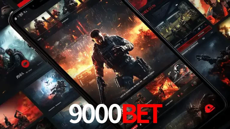 Tela de um celular exibindo uma galeria de jogos de tiro com temática militar, mostrando a variedade de e-sports disponíveis para apostas na plataforma de entretenimento 9000bet.
