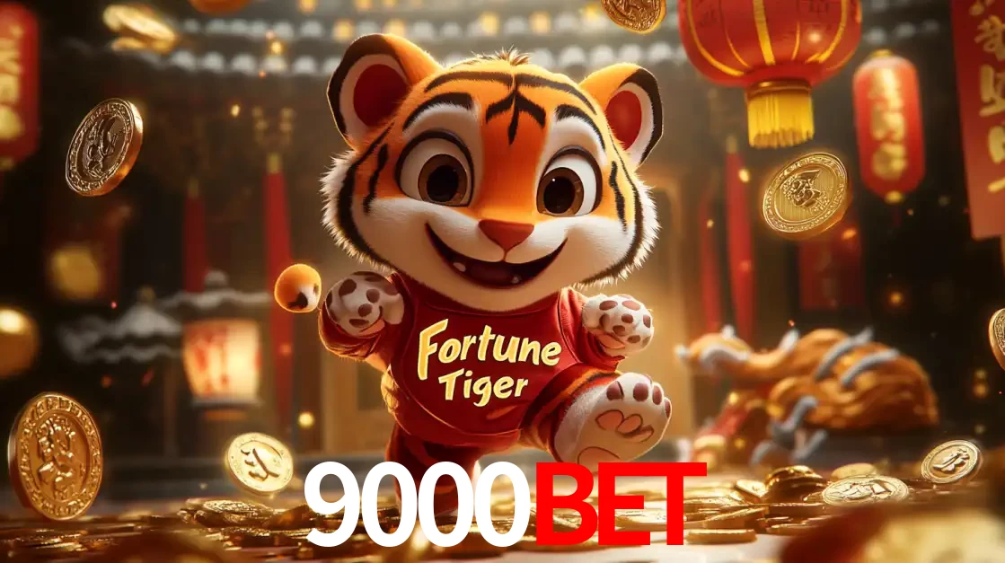 O alegre personagem do Fortune Tiger correndo sobre um caminho de moedas de ouro, simbolizando os grandes prêmios e a diversão do popular jogo de slot do 9000bet.