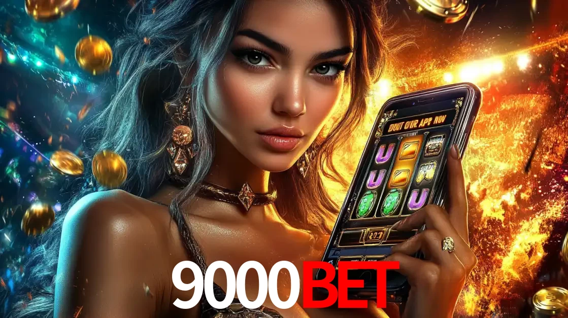 Mulher elegante mostrando um jogo de caça-níqueis em seu smartphone, destacando a experiência de cassino móvel oferecida pelo aplicativo 9000bet.